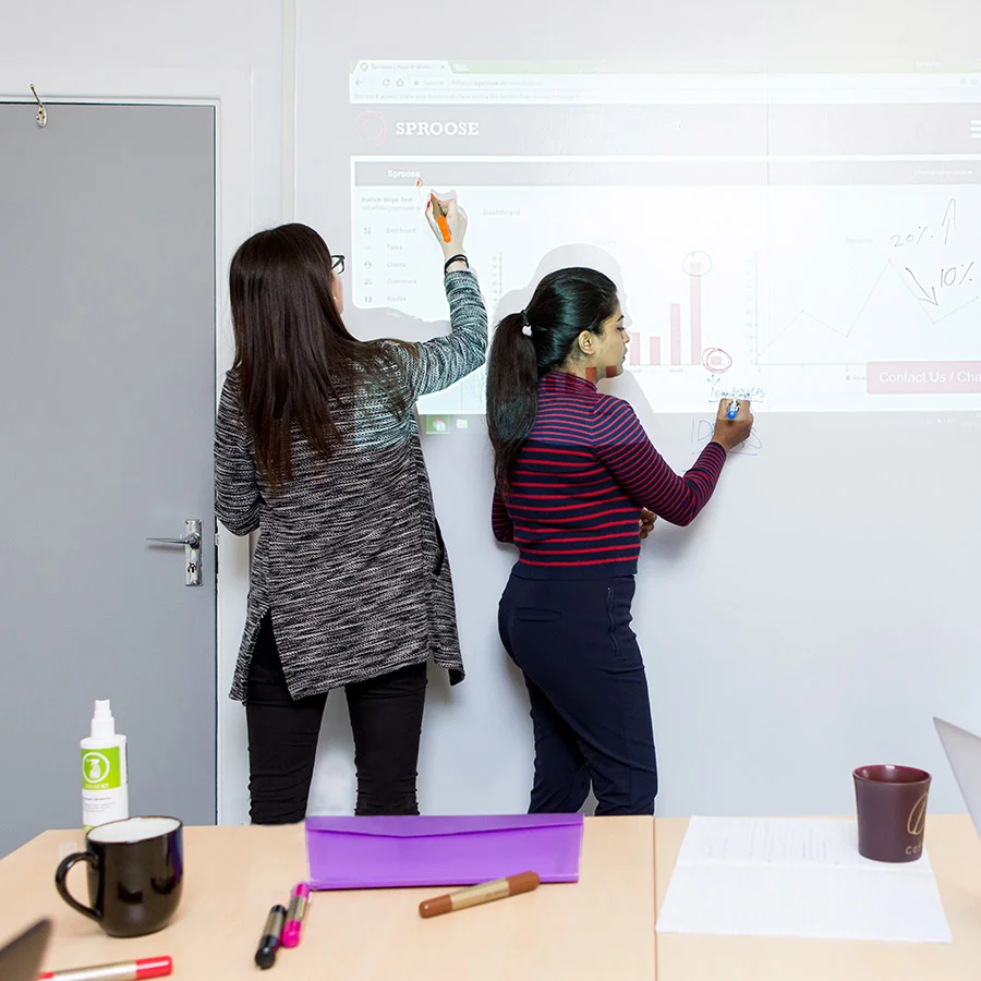 Write directly over projected image projector whiteboard wallpaper