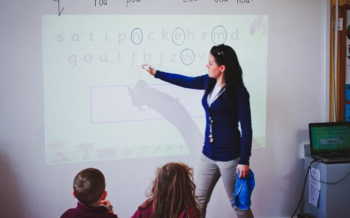 Irish primary school classroom design smart whiteboard paint wall education Rathoath Junior School